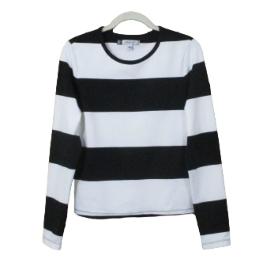 JLO Jennifer Lopez Black & White Striped Long Sleeve Knit Crop Top